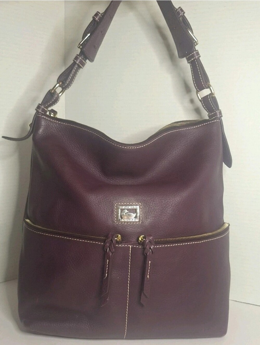 Dooney & Bourke Dillen Double Pocket Satchel Large Handbag Purse Purple Plum